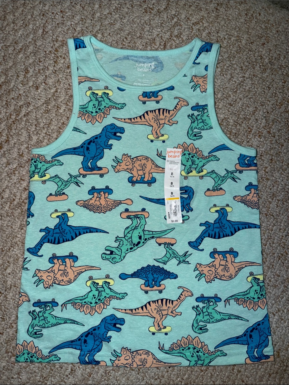 jumping beans Mint Green Dinosaur Skate Tank Top NWT